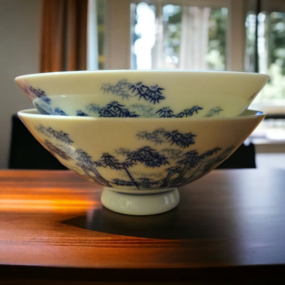 2 Vtg Japanese Porcelain Rice Soup Sauce Bowls Mid 20th Century Asian